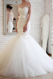Elegant Sheer Back Tulle Lace Mermaid Wedding Dress WD148 - Tirdress