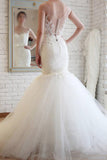 Elegant Sheer Back Tulle Lace Mermaid Wedding Dress WD148 - Tirdress