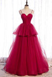 Elegant Spaghetti Straps A-line Prom/Evening Dresses Tiered Tulle TP1001 - Tirdress