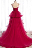 Elegant Spaghetti Straps A-line Prom/Evening Dresses Tiered Tulle TP1001 - Tirdress