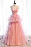 Elegant Spaghetti Straps A-line Prom/Evening Dresses Tiered Tulle TP1001 - Tirdress