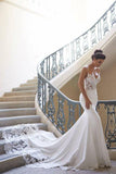 Elegant Spaghetti Straps Mermaid Wedding Dresses With Applique Court Train TN176