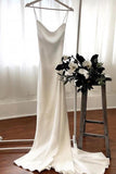 Elegant Spaghetti Straps Tight Backless Wedding Dress with Sweep Train TN226 - Tirdress