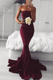 Elegant Strapless Mermaid Long Burgundy Prom Dress Bridesmaid Dress PG397