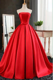 Elegant Strapless Sweep Train Ball Gown Red Pleats Prom Dress With Bow TP0031