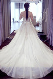 Elegant Sweetheart Beaded Appliques A Line Court Train Wedding Dress WD019 - Tirdress