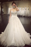 Elegant Sweetheart Beaded Appliques A Line Court Train Wedding Dress WD019 - Tirdress