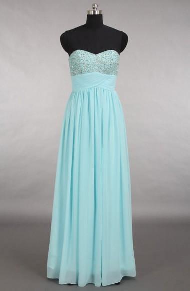 Elegant Sweetheart Chiffon Blue Long Bridemaid Dress With Beading TY0007 - Tirdress