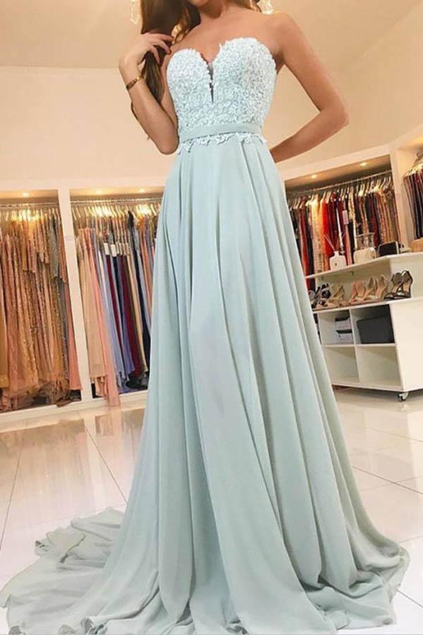 Elegant Sweetheart Lace Evening Dress Long Chiffon Prom Dress PG430 - Tirdress