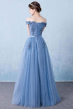 Elegant Tulle Lace Applique Long Prom Dress Blue Evening Dress TP0935 - Tirdress