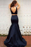 Elegant Two Piece Black Mermaid Sweep Train Prom Dress with Beading PG361 - Tirdress