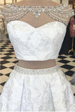 Elegant Two pieces Cap Sleeves White Homecoming Dress With Rhinestones TR0054 - Tirdress