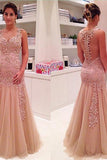 Elegant V-Neck Layers Tulle Prom Dress Sheer Back With Appliques TP0134 - Tirdress