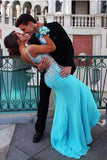 Elegant V-Neck Mermaid Court Train Chiffon Prom Dresses With Beading PG312 - Tirdress