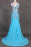 Elegant V-Neck Mermaid Court Train Chiffon Prom Dresses With Beading PG312 - Tirdress