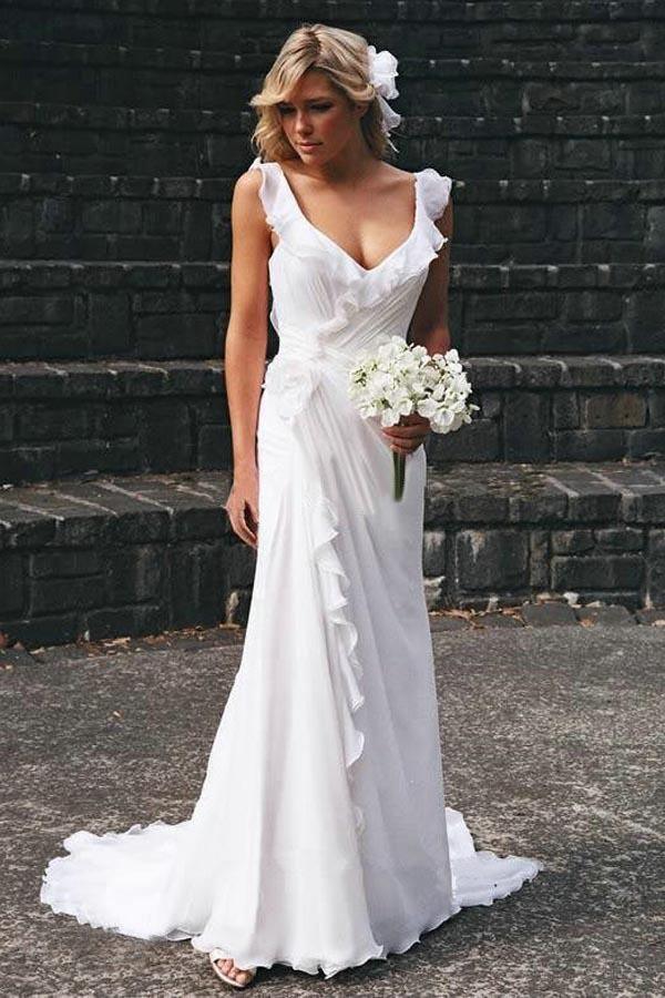 Elegant V-neck Chiffon Ruffles Sleeveless Wedding Dress Bridal Gowns US0 / As Picture Elegant V-neck Chiffon Ruffles Sleeveless Wedding Dress Bridal Gowns US0 / As Picture