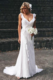 Elegant V-neck Chiffon Ruffles Sleeveless Wedding Dress Bridal Gowns WD142 - Tirdress
