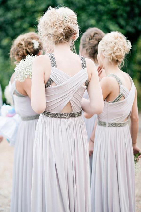 V-neck Ruched Floor-Length Silver Bridesmaid Dress With Beading Tirdress V-neck Ruched Floor-Length Silver Bridesmaid Dress With Beading Tirdress