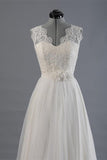 Elegant V-neck Sweep Train White Open Back Lace Wedding Dress TN0009