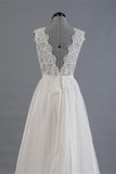 Elegant V-neck Sweep Train White Open Back Lace Wedding Dress TN0009 - Tirdress