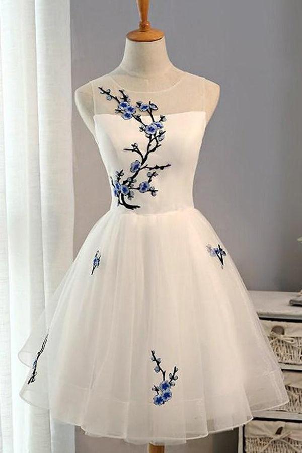 Embroidery Flowers Short Homecoming Dress Prom Dresses BD057 - Tirdress