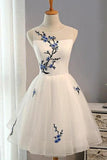 Embroidery Flowers Short Homecoming Dress Prom Dresses BD057