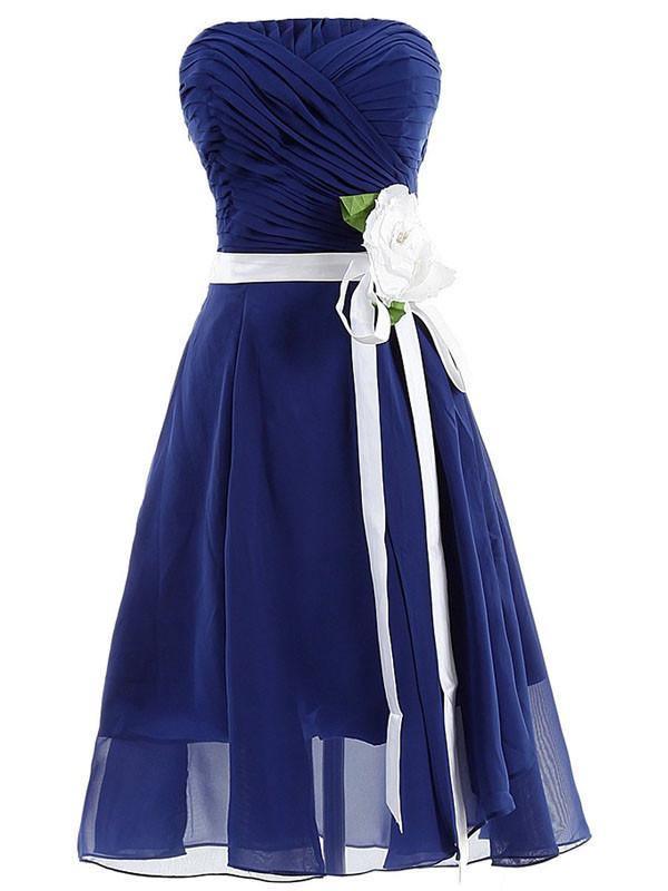 Exquisite Short Chiffon Royal Bridesmaid Dress With Hand-made Flower TY0021 - Tirdress