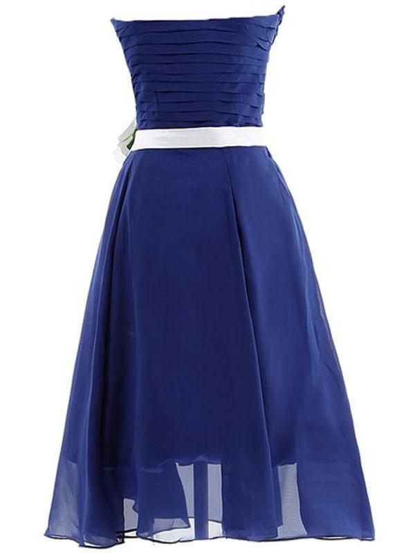 Exquisite Short Chiffon Royal Bridesmaid Dress With Hand-made Flower TY0021 - Tirdress