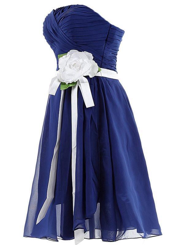 Exquisite Short Chiffon Royal Bridesmaid Dress With Hand-made Flower TY0021 - Tirdress
