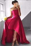 Fabelhaftes trägerloses High-Low-Abschlussballkleid in Fuchsia mit Falten PG352