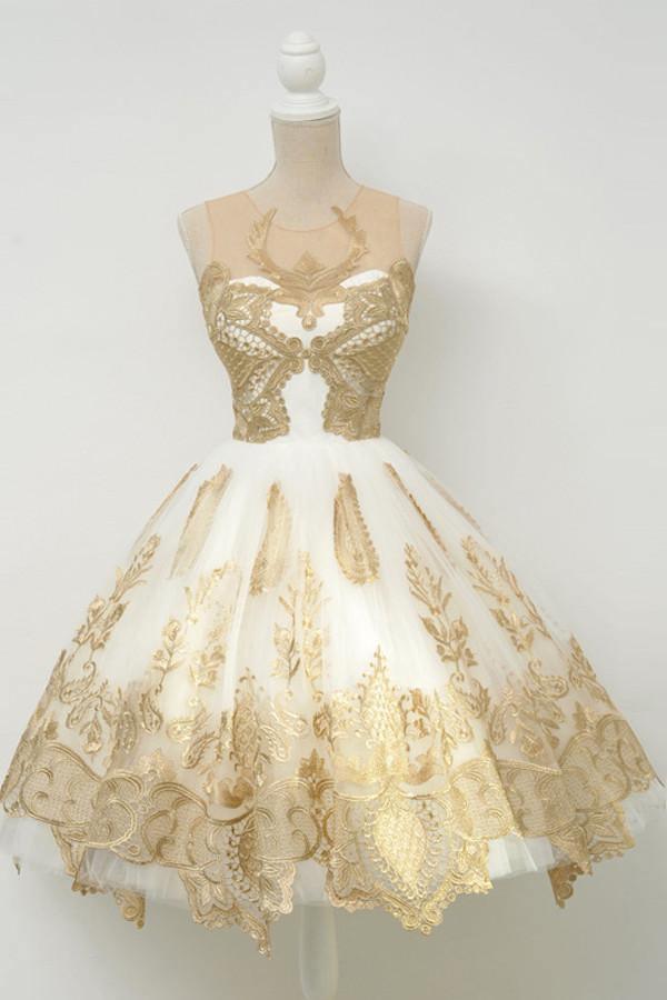 Fabulous White Homecoming Dress Jewel Knee-Length Lace Appliques TR0099 - Tirdress
