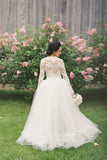 Fancy Two Piece Long Sleeves Hi-Low Organza Wedding Dress Lace Top TN0083 - Tirdress