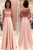 Fashion Elegant Boat Long Sleeves Open Back Sheer Prom Dress TP0132