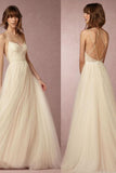 Fashion Simple A-line Brace Lace Backless Straps Wedding Dress TN0107 - Tirdress
