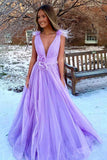 Feathers Backless Pink Plunging V-Neck Tulle Long Formal Dress TP1197 - Tirdress