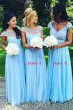Floor-Length Cap Sleeves Open Back Blue Bridesmaid Dress with Beading BD002