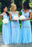 Floor-Length Cap Sleeves Open Back Blue Bridesmaid Dress with Beading BD002 - Tirdress