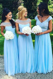 Floor-Length Cap Sleeves Open Back Blue Bridesmaid Dress with Beading BD002 - Tirdress