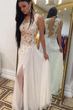 Floor-Length Chiffon Sleeveless Beaded Appliques White Prom Dress PG400 - Tirdress