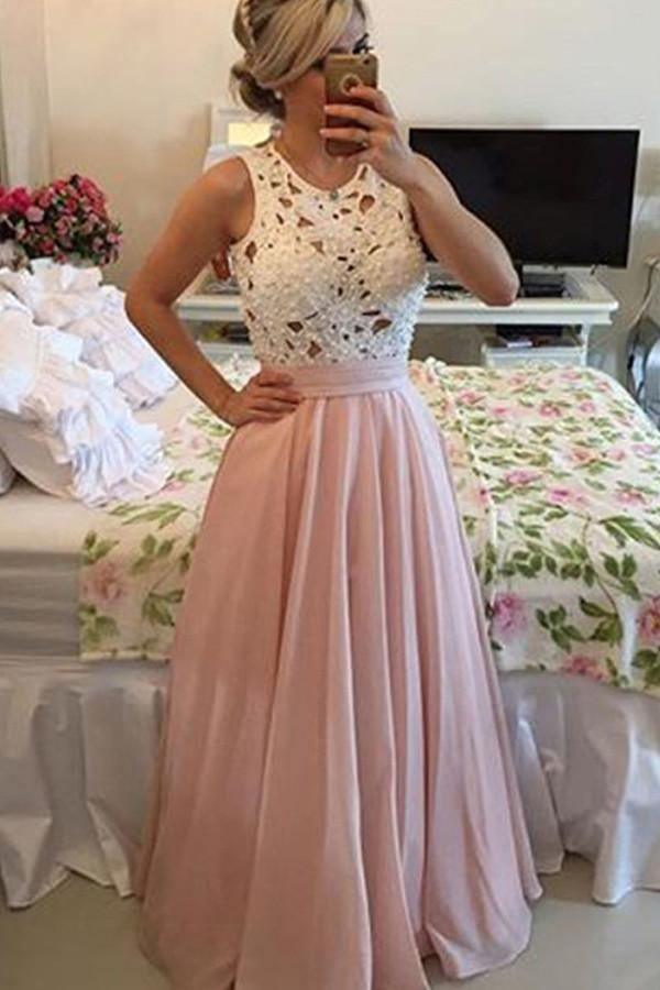 Floor length Chiffon Prom Dress Evening Dresses With Lace Pearls PG299 - Tirdress