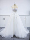 Floral Applique A-line Beach Wedding Dresses Backless Wedding Gown TN227 - Tirdress