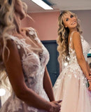 Floral Applique A-line Beach Wedding Dresses Backless Wedding Gown TN227 - Tirdress