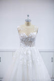 Floral Applique A-line Beach Wedding Dresses Backless Wedding Gown TN227 - Tirdress