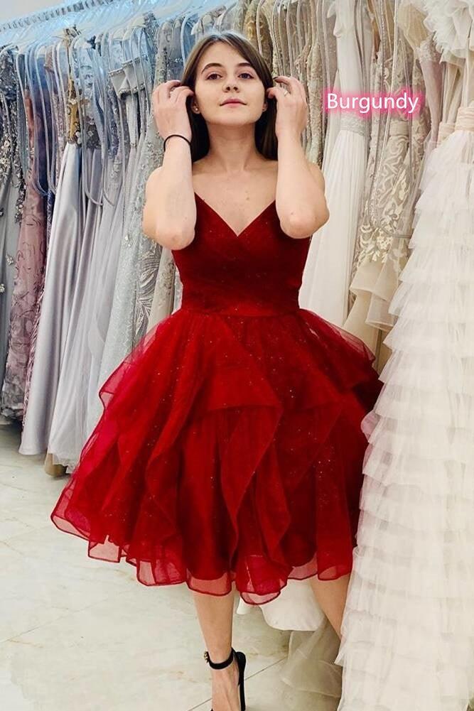 Flounced Burgundy Sparkly Tulle Homecoming Dress With Side Draping US10 / Pink Flounced Burgundy Sparkly Tulle Homecoming Dress With Side Draping US10 / Pink