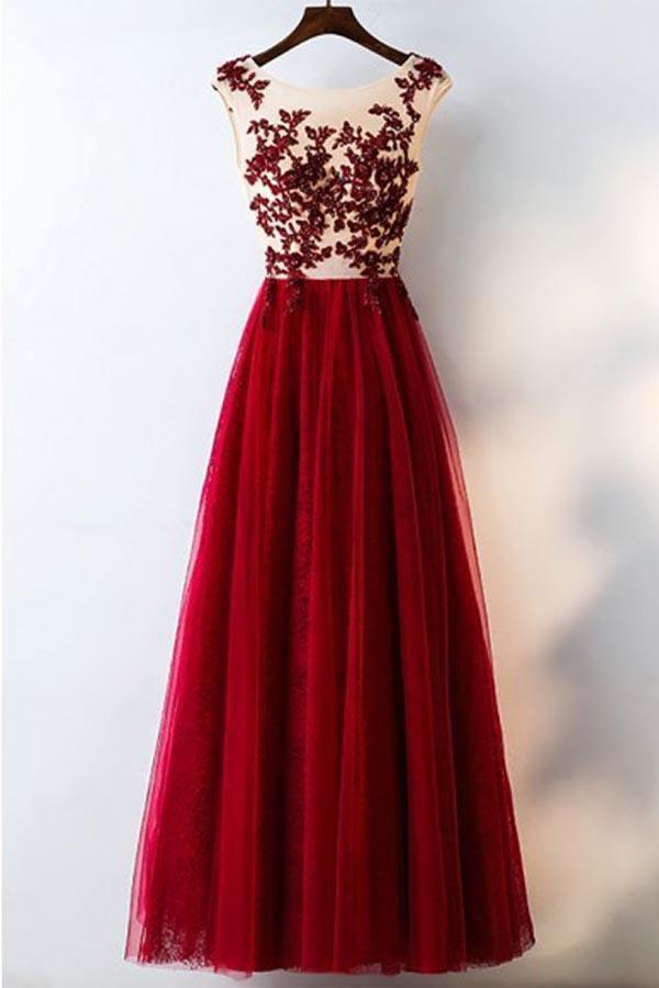 Formal Red Sequined Tulle Prom Dress Long Evening Dress With Lace TD004 - Tirdress