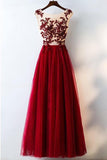 Formal Red Sequined Tulle Prom Dress Long Evening Dress With Lace   TD004