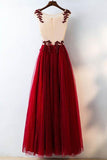 Formal Red Sequined Tulle Prom Dress Long Evening Dress With Lace TD004 - Tirdress