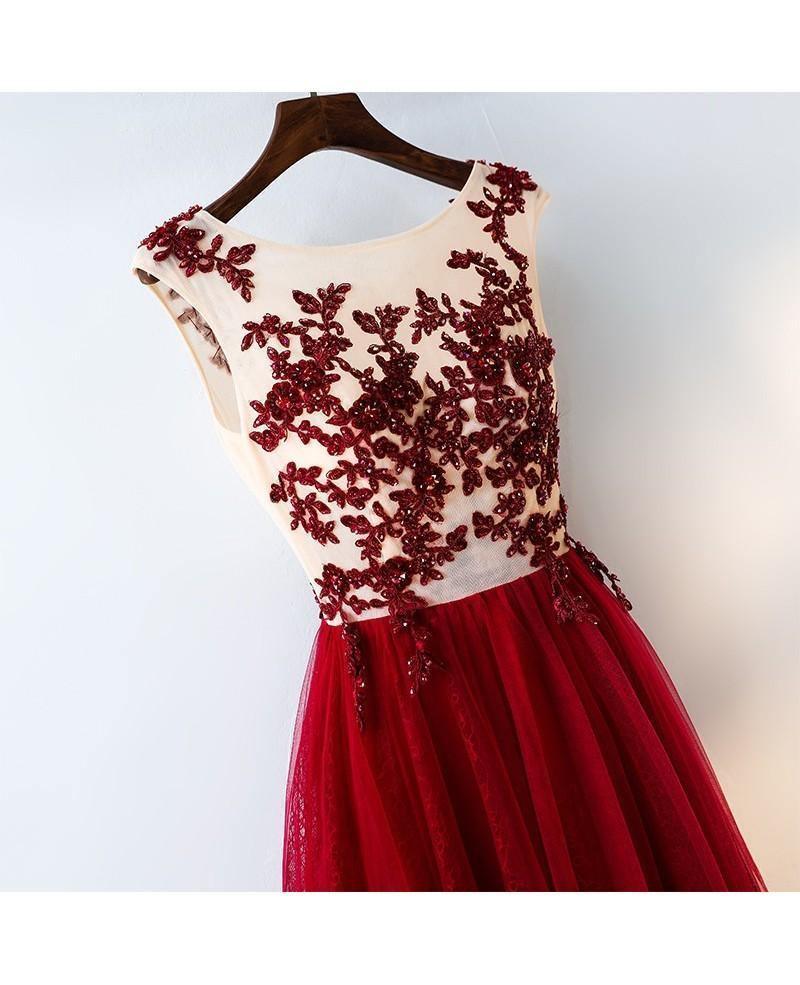 Formal Red Sequined Tulle Prom Dress Long Evening Dress With Lace US14 / As Picture Formal Red Sequined Tulle Prom Dress Long Evening Dress With Lace US14 / As Picture