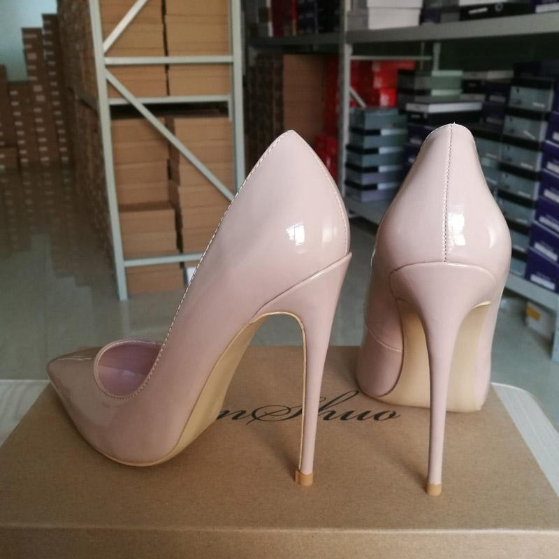 GENSHUO Women Pumps Heeled Shoes Nude Pointed Toe Sexy High Heel Shoes Stiletto High Heels Ladies 12 10 8 cm Big Size 42 - Tirdress