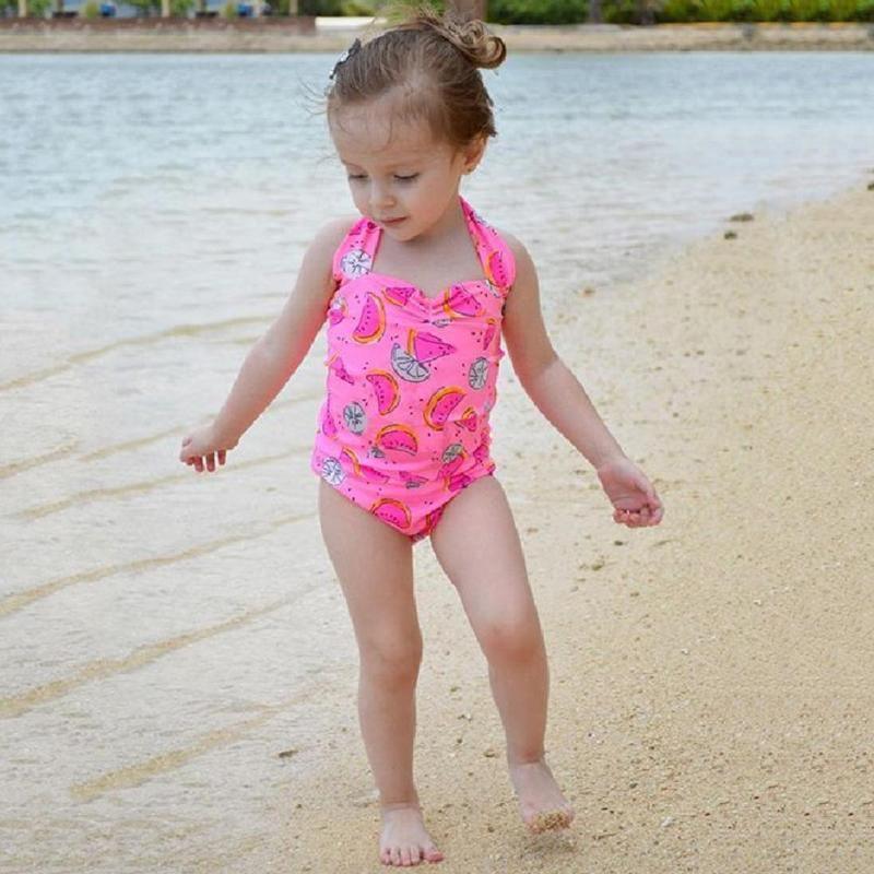 One Piece Halter Swimsuit Stretch Cartoon Kids Swimwear B019 - Tirdress